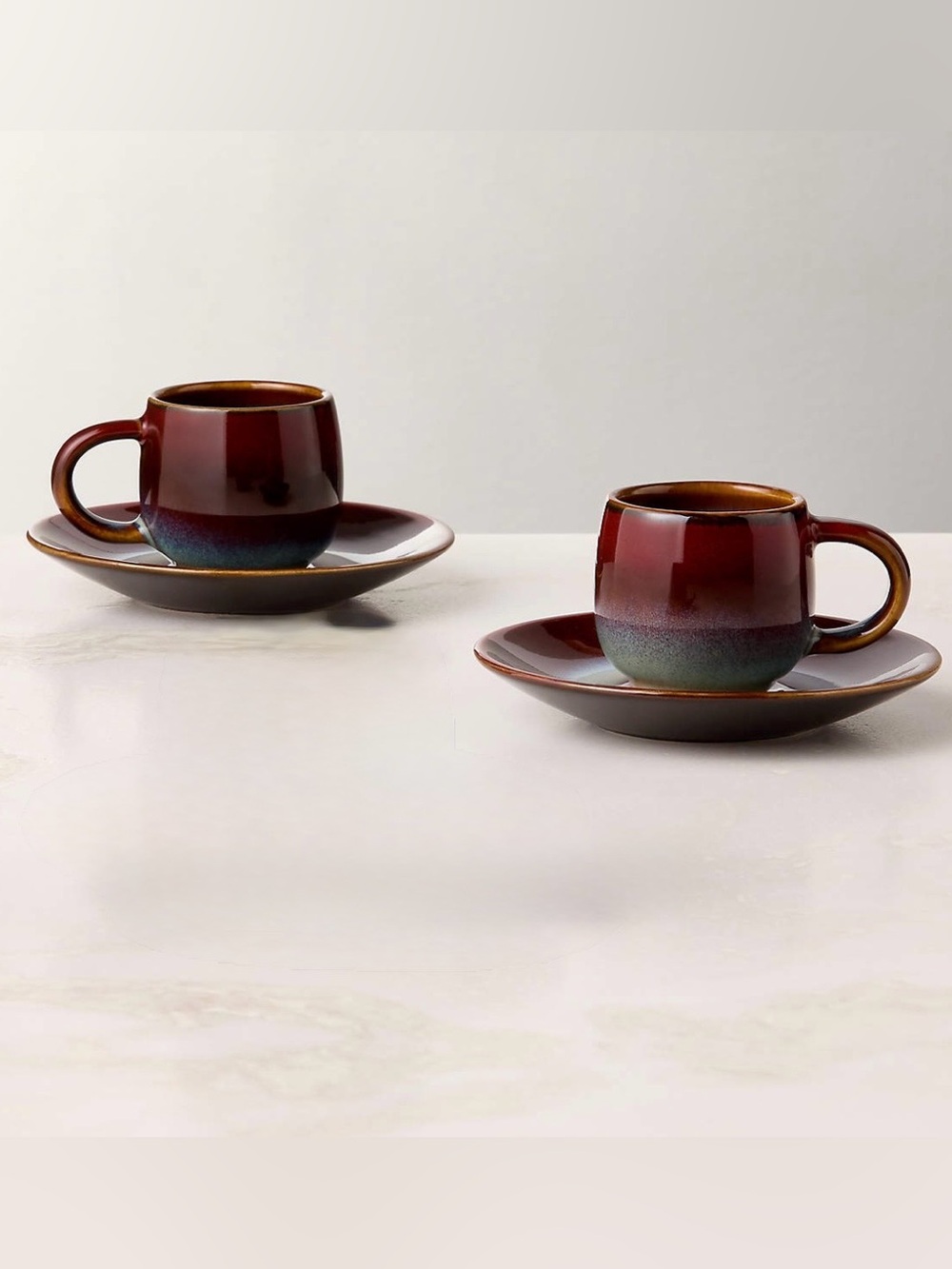 New! CB2 x Ryuichi Kozeki Burgundy& Blue glazed Espresso Cup&Saucer Set -2pcs - Picture 3 of 3